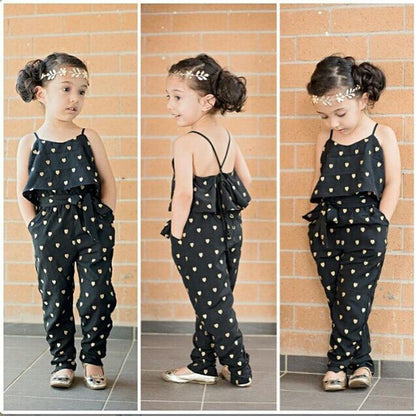 Kids Girls Clothing Sets Cotton Sleeveless Polka Dot Strap Girls Jumpsuit