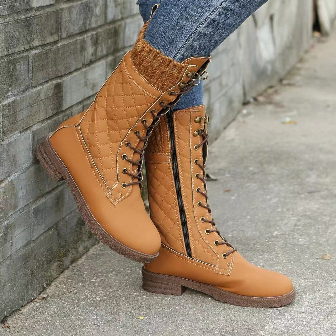 Solid Color Snow Boots Autumn And Winter Women's Mid-calf Flat Heel - Hipster Collections