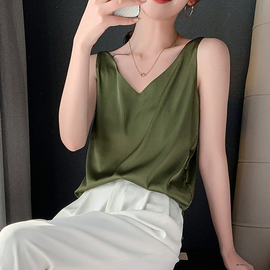 Camisole Women's Summer Inner Suit Silk Satin V-neck Top - Hipster Collections