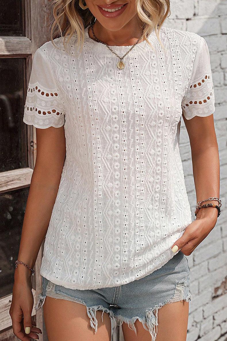 Women's Fashion Summer Solid Color Round Neck Short Sleeves T-shirt - Hipster Collections