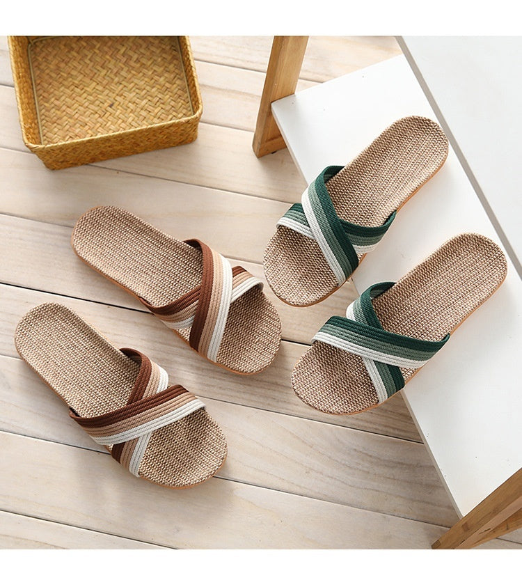 Linen Slippers Home Couple Indoor Wooden Floor Home Thick-soled - Hipster Collections