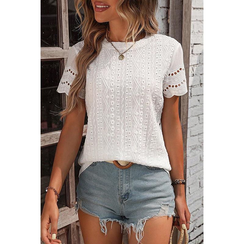 Women's Fashion Summer Solid Color Round Neck Short Sleeves T-shirt - Hipster Collections