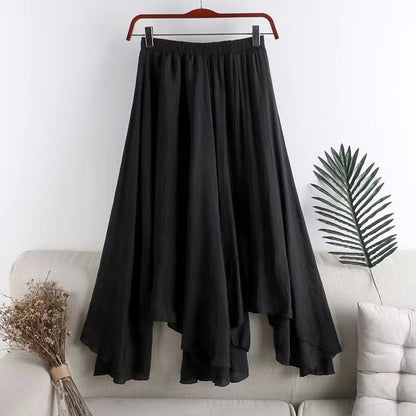 Women's Mid-length Solid Color Irregular Cotton And Linen Skirt