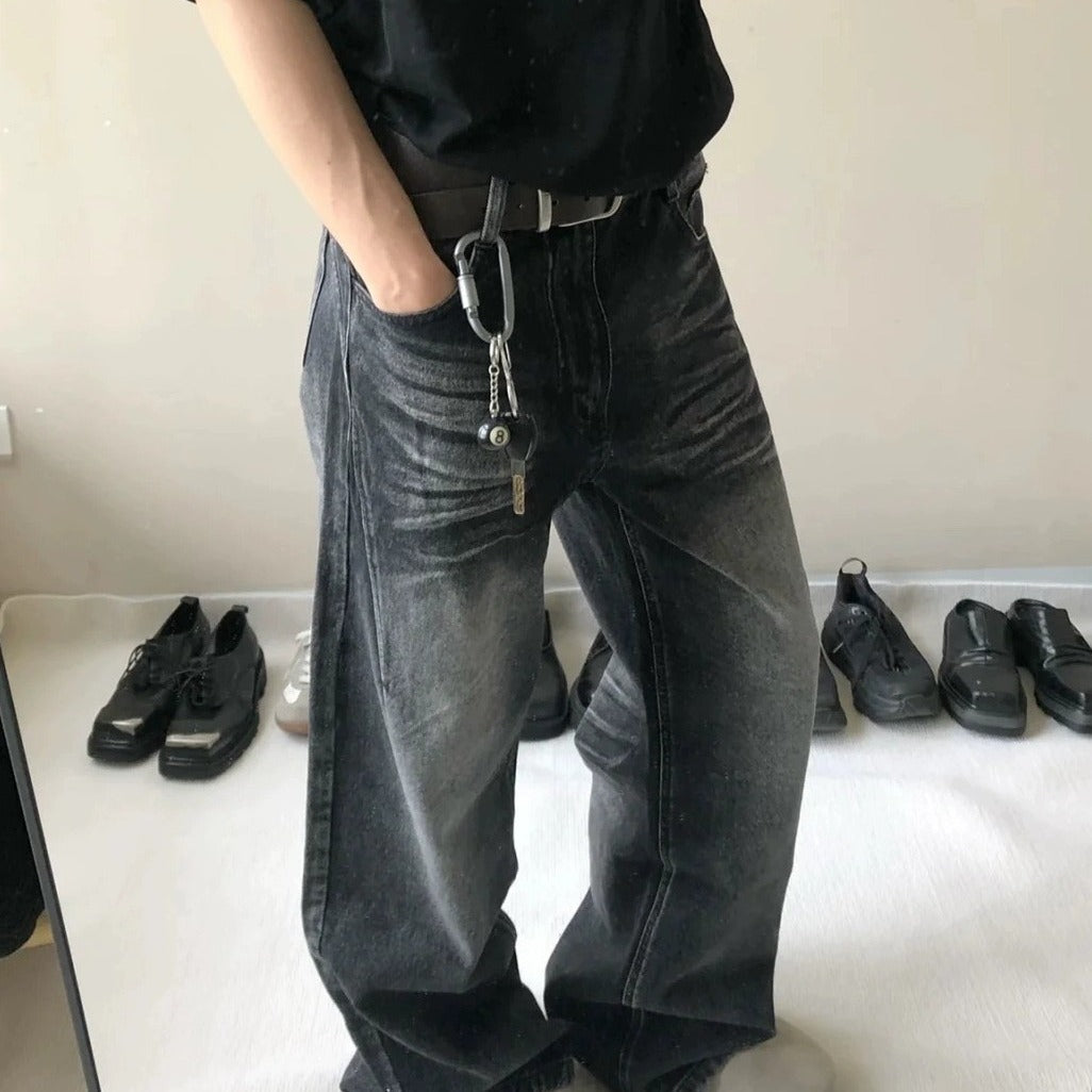 Retro Washed Black Distressed All-matching Jeans