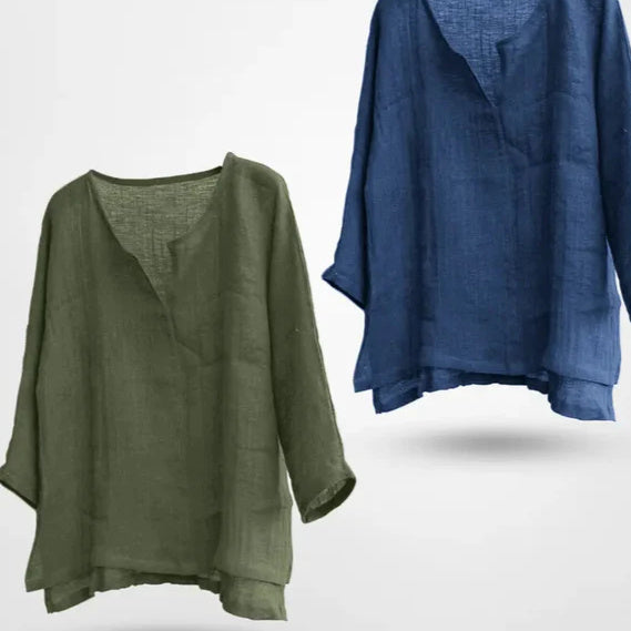 Women's Chinese Cotton And Linen Solid Color Loose Long Sleeves Shirt