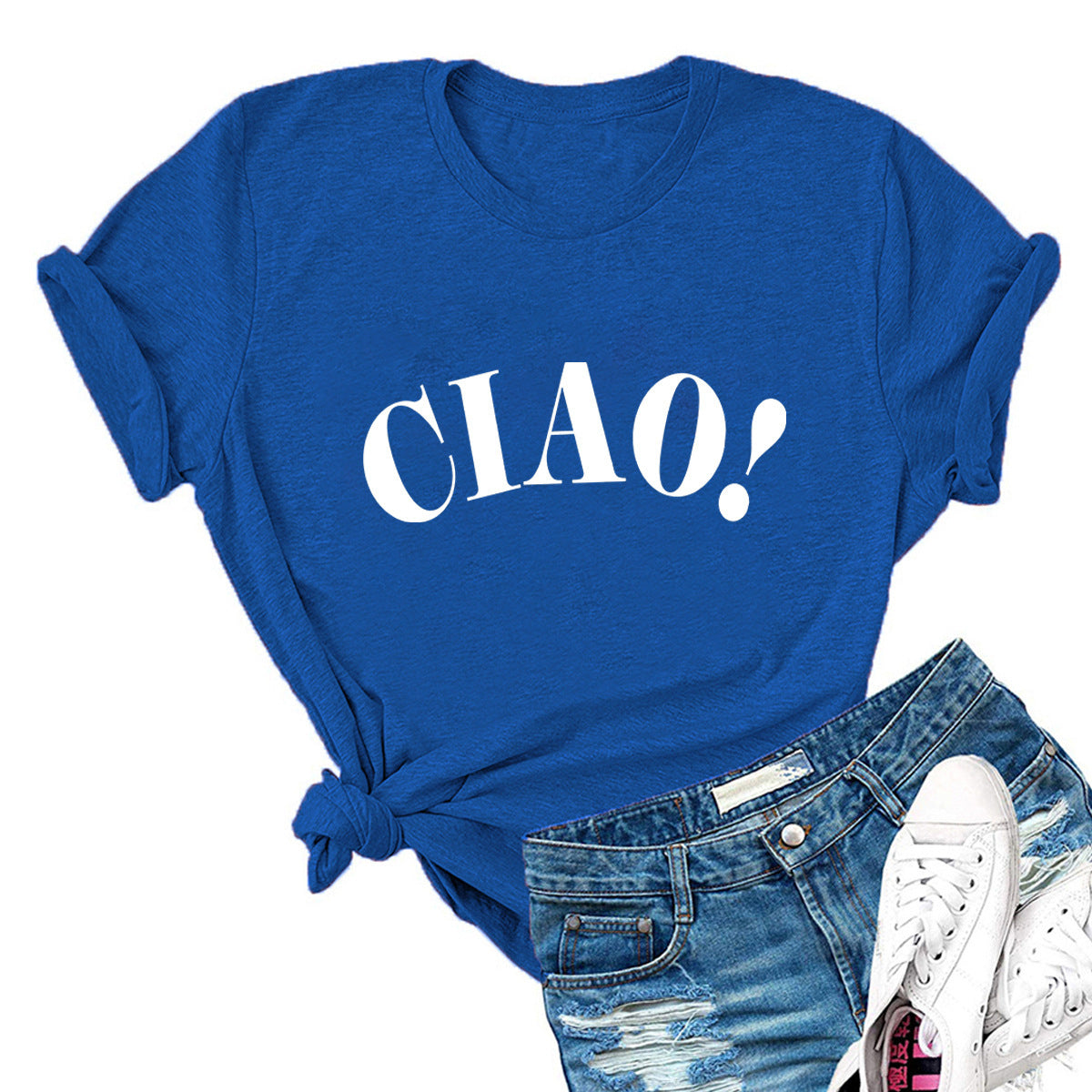 Summer Loose Casual CIAO Letter Printed Round Neck Short Sleeve T-shirt