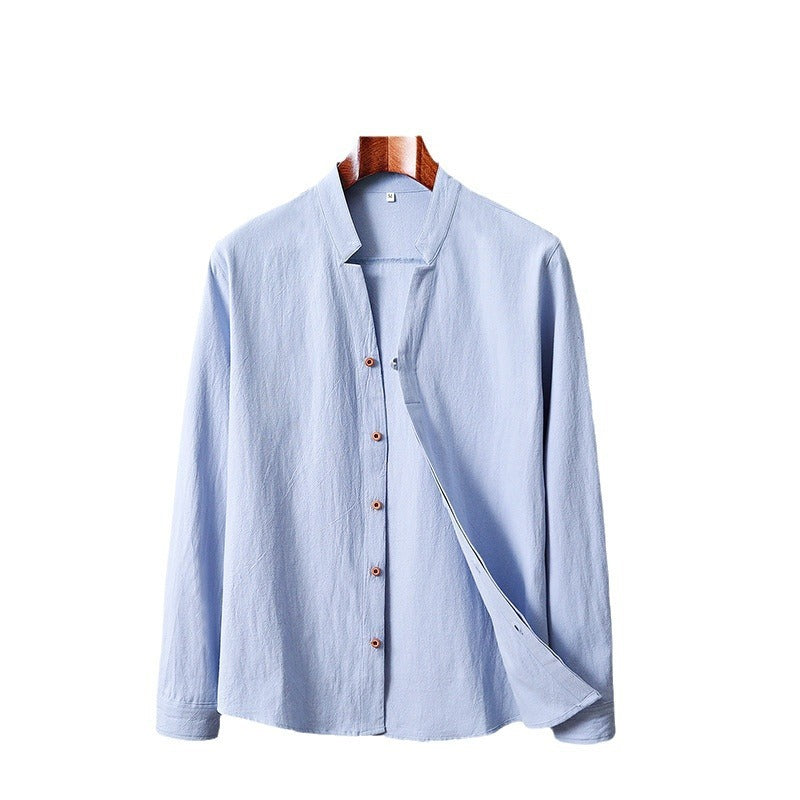 Cotton And Linen Crepe Solid Color Chinese Style Men's Long-sleeved Shirt - Hipster Collections