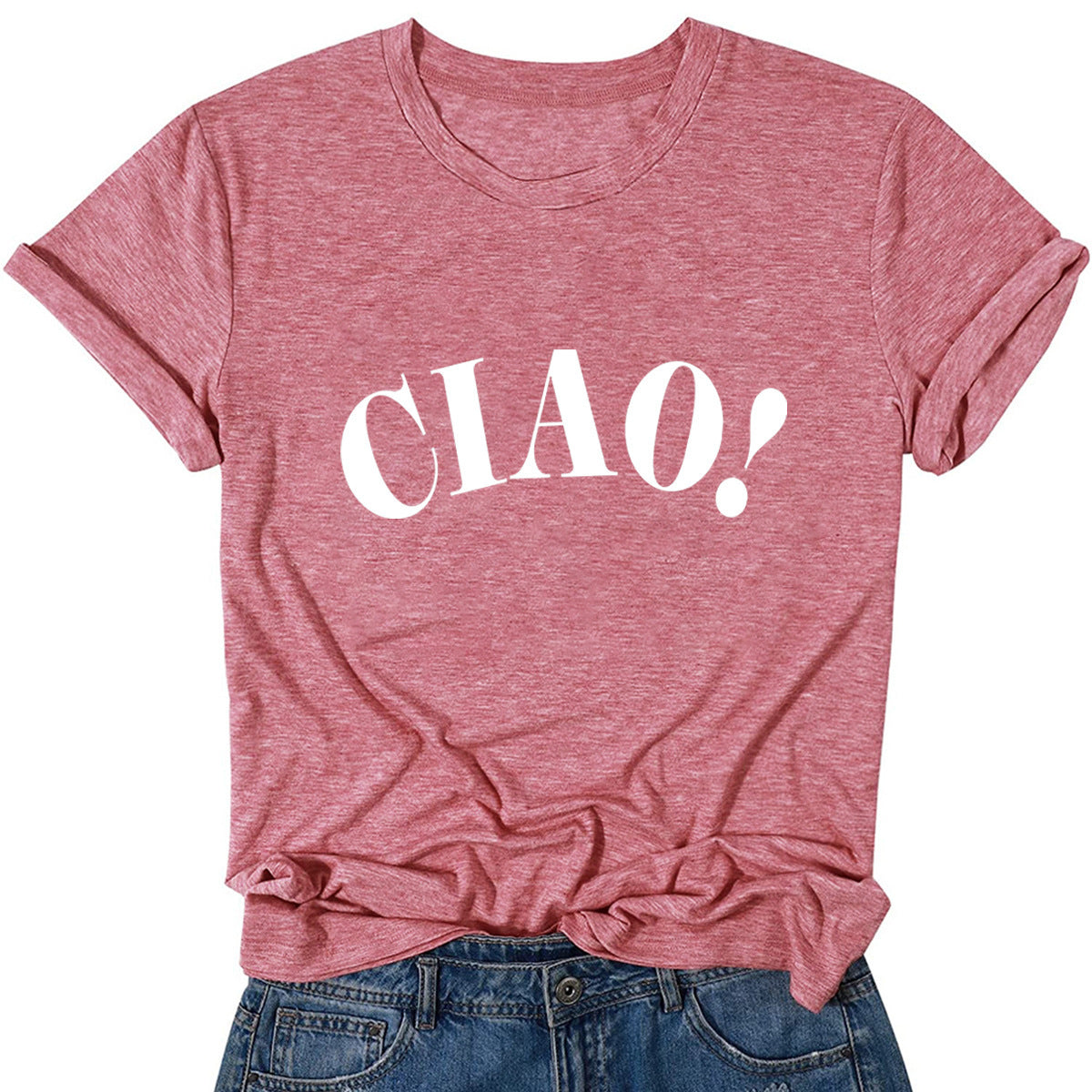 Summer Loose Casual CIAO Letter Printed Round Neck Short Sleeve T-shirt