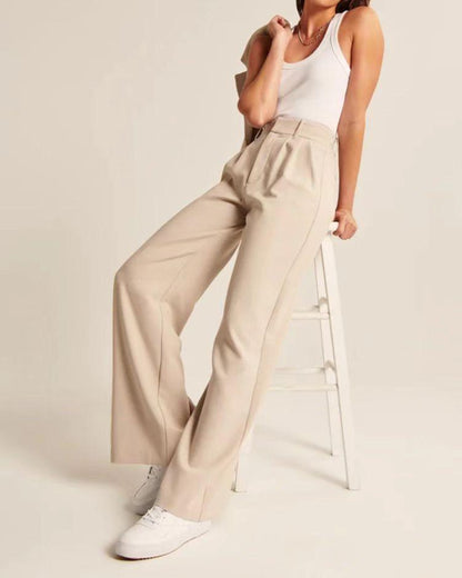 High Waist Straight Trousers With Pockets Wide Leg Casual Pants For Women - Hipster Collections