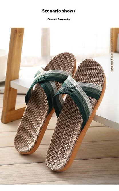 Linen Slippers Home Couple Indoor Wooden Floor Home Thick-soled - Hipster Collections