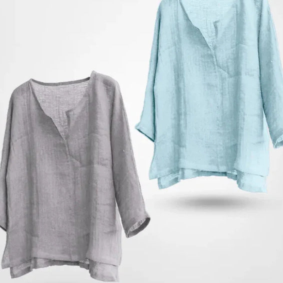 Women's Chinese Cotton And Linen Solid Color Loose Long Sleeves Shirt