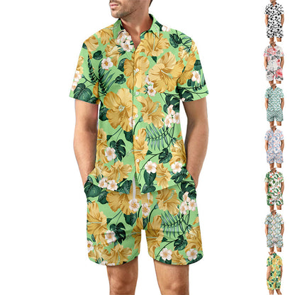 Printed Beach Shirt and Drawstring Pockets Shorts - Hipster Collections