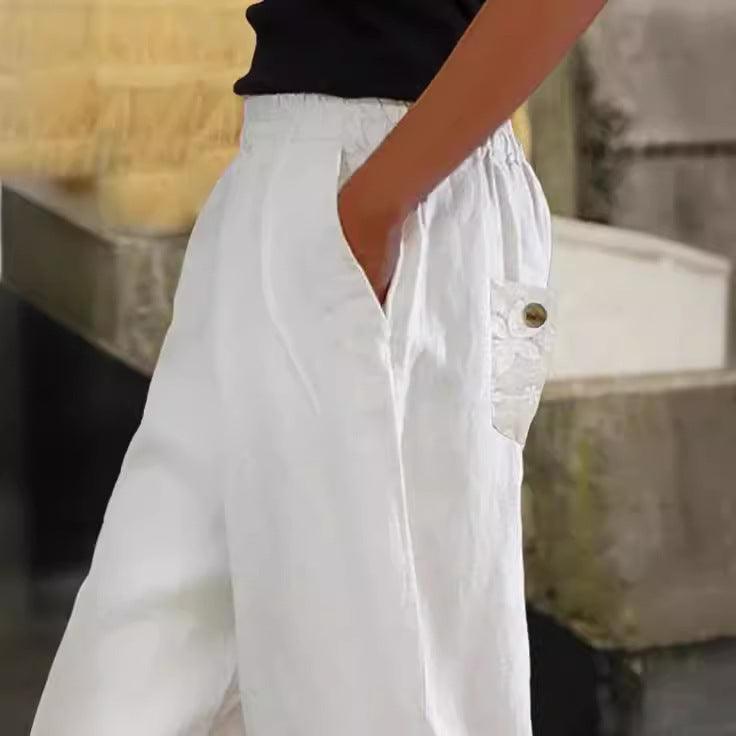 Women's Cropped Pants Casual Loose All-matching Elastic Waistband Trousers - Hipster Collections