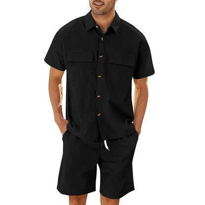 Men Short Sleeve Pockets Shirt And Drawstring Shorts - Hipster Collections