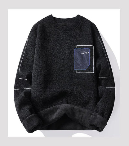 Men's Sweater Round Neck Long Sleeve Sweater Loose Splicing Knitwear Bottoming Top - Hipster Collections