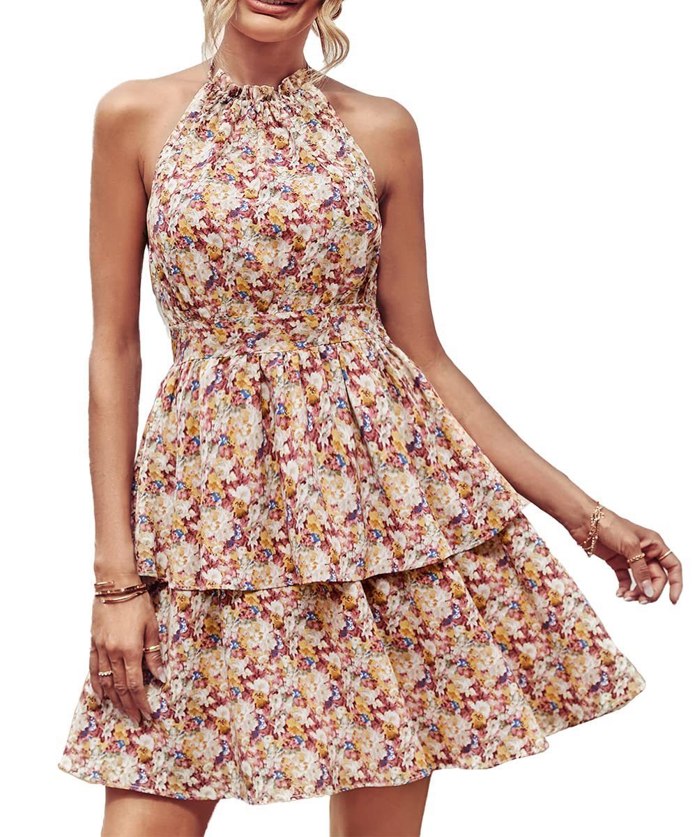 Printed Halter Backless Dress - Hipster Collections