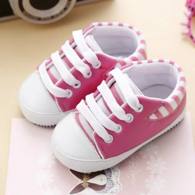 Unisex Cotton Cartoon Baby Toddler Shoes With Lace-up Canvas Shoes