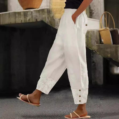 Women's Cropped Pants Casual Loose All-matching Elastic Waistband Trousers - Hipster Collections
