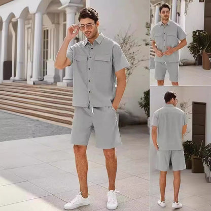 Men Short Sleeve Pockets Shirt And Drawstring Shorts - Hipster Collections