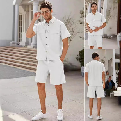 Men Short Sleeve Pockets Shirt And Drawstring Shorts - Hipster Collections