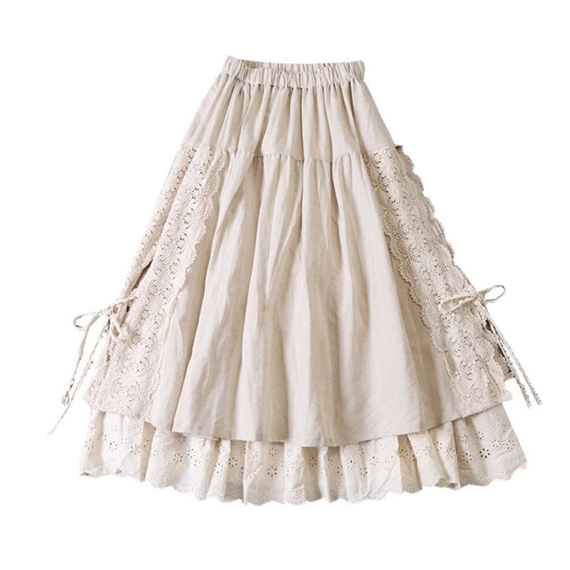 Japanese Linen Lace-up Skirt With Lining