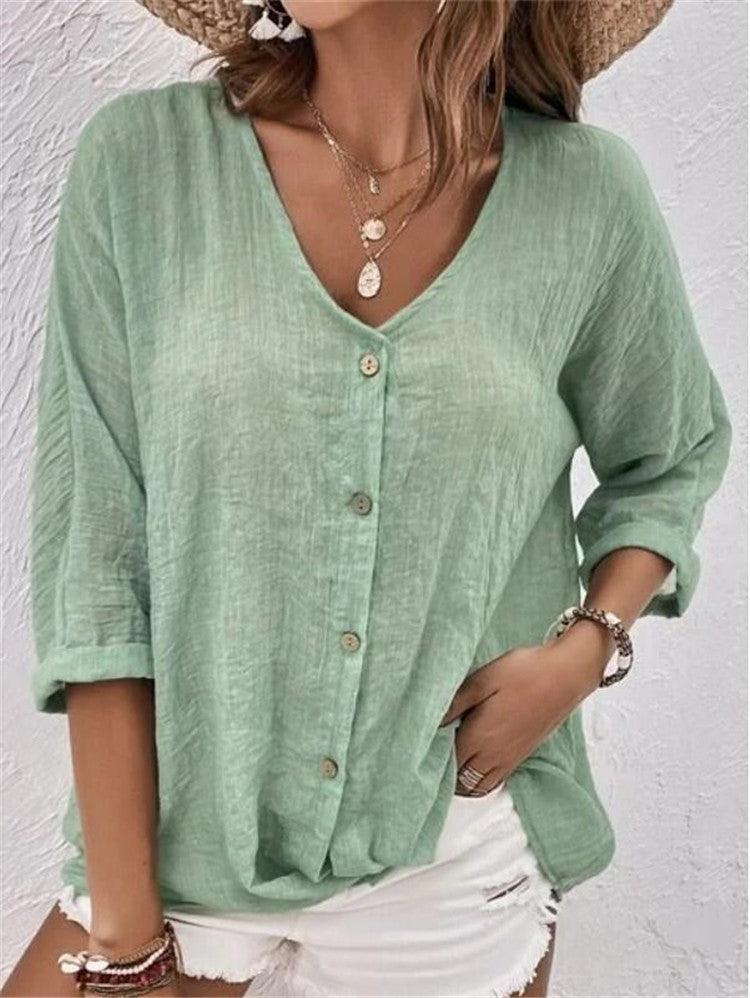 Cross-border New Arrival Women's V-neck Buttons Chiffon Cardigan Long Sleeve - Hipster Collections
