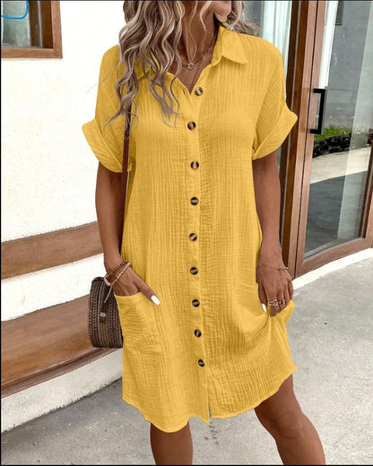 Short Sleeve Shirt Mid-length Loose Dress - Hipster Collections