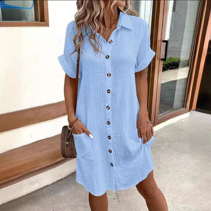 Short Sleeve Shirt Mid-length Loose Dress - Hipster Collections