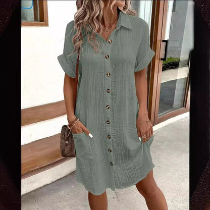 Short Sleeve Shirt Mid-length Loose Dress - Hipster Collections