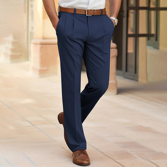 Men's Casual Suit Pants Fashion Trousers Mid Waist Straight Long Pants For Office Business Formal - Hipster Collections