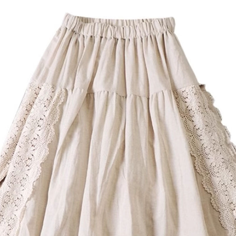 Japanese Linen Lace-up Skirt With Lining