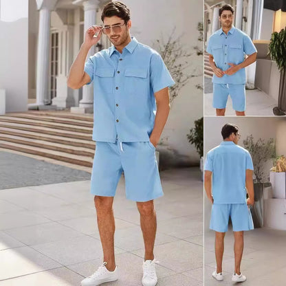 Men Short Sleeve Pockets Shirt And Drawstring Shorts - Hipster Collections