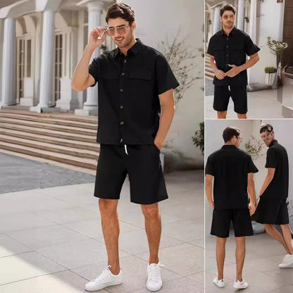 Men Short Sleeve Pockets Shirt And Drawstring Shorts - Hipster Collections