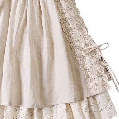 Japanese Linen Lace-up Skirt With Lining