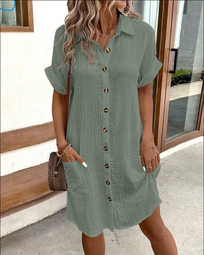 Short Sleeve Shirt Mid-length Loose Dress - Hipster Collections