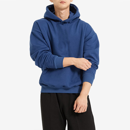 Terry Cotton Solid Color Sports Drop Shoulder Port Hoodie - Hipster Collections