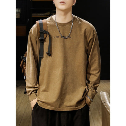 American-style Washed-out Vintage Long-sleeved T-shirt For Men - Hipster Collections