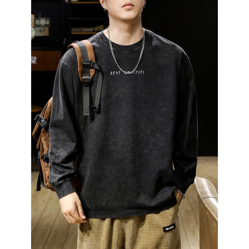 American-style Washed-out Vintage Long-sleeved T-shirt For Men - Hipster Collections