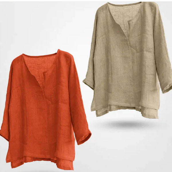 Women's Chinese Cotton And Linen Solid Color Loose Long Sleeves Shirt