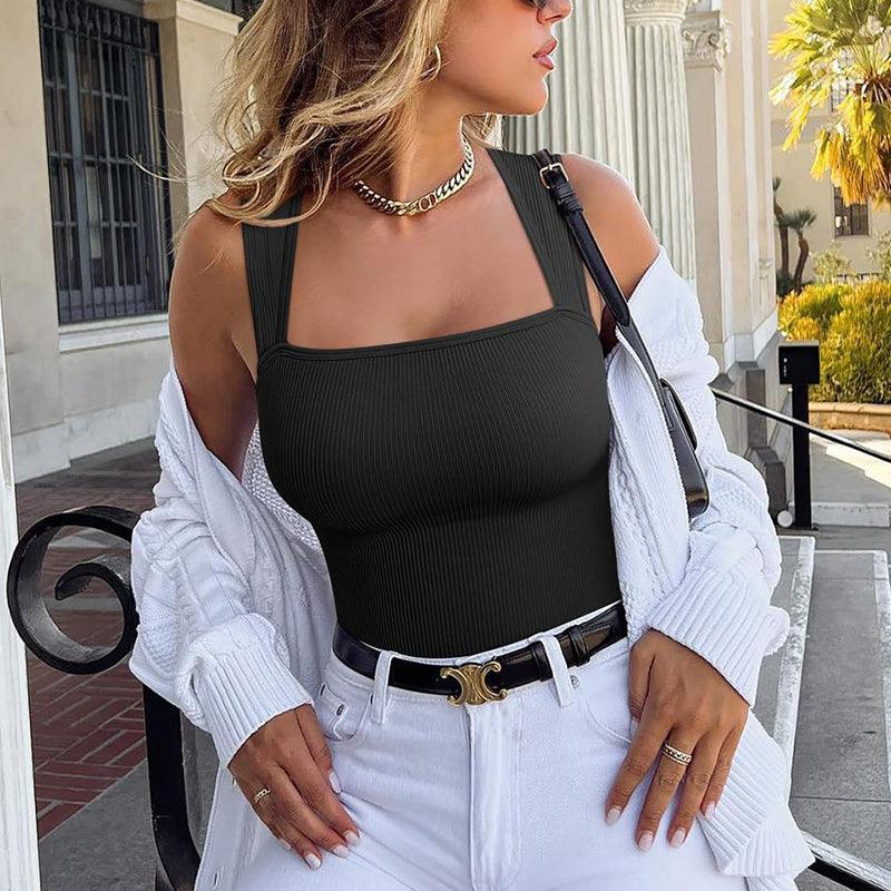 Square Neck Sleeveless Slim Fit Tank Top - Hipster Collections