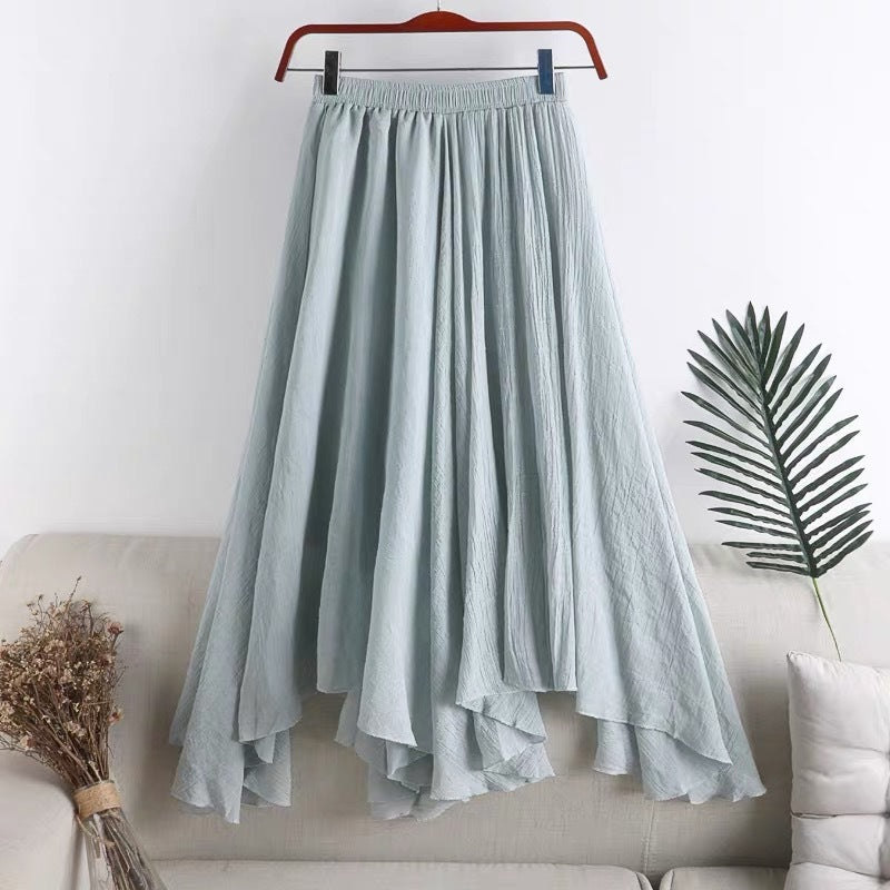 Women's Mid-length Solid Color Irregular Cotton And Linen Skirt