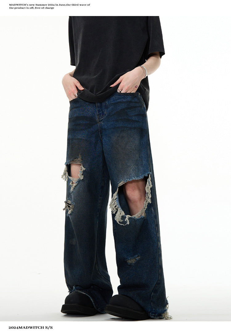 American Retro Make Old Ripped Design Mopping Jeans