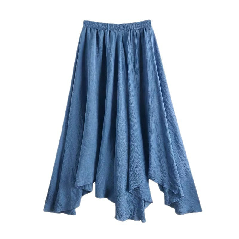 Women's Mid-length Solid Color Irregular Cotton And Linen Skirt