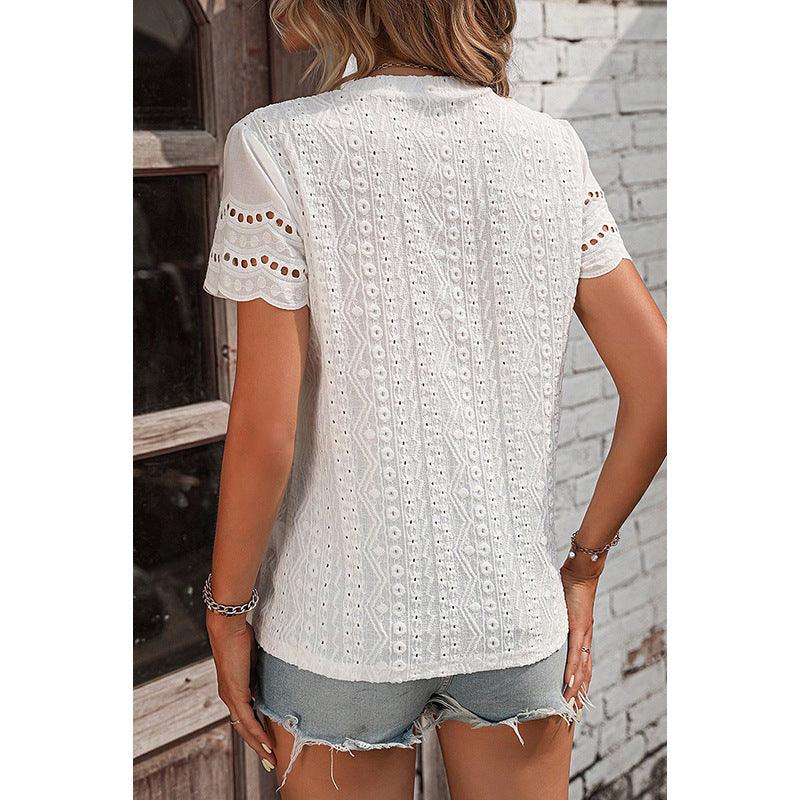 Women's Fashion Summer Solid Color Round Neck Short Sleeves T-shirt - Hipster Collections