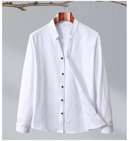 Cotton And Linen Crepe Solid Color Chinese Style Men's Long-sleeved Shirt - Hipster Collections