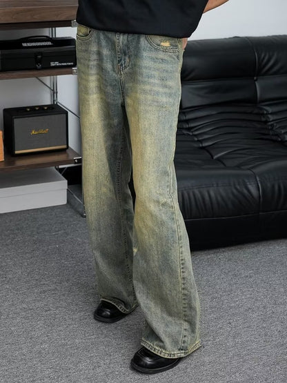 Loose All-match American Retro Distressed Wide-leg Jeans For Men