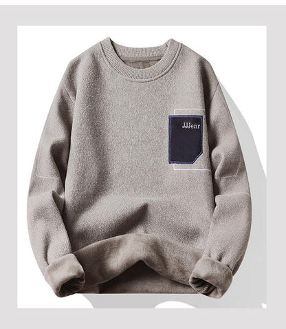 Men's Sweater Round Neck Long Sleeve Sweater Loose Splicing Knitwear Bottoming Top - Hipster Collections