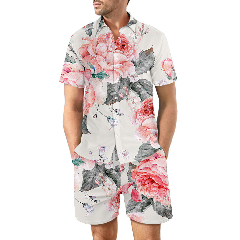 Printed Beach Shirt and Drawstring Pockets Shorts - Hipster Collections