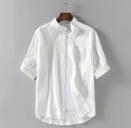 Men's Linen Stand Collar Loose Shirt - Hipster Collections