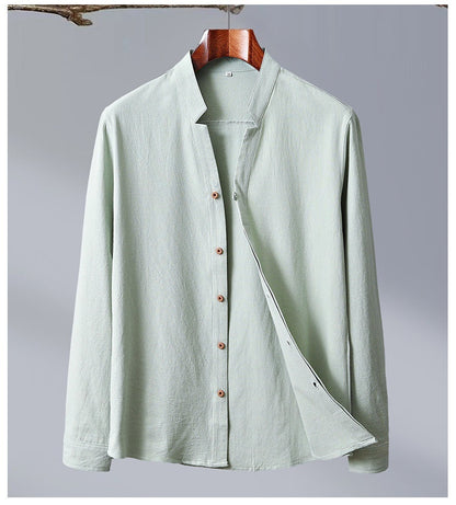 Cotton And Linen Crepe Solid Color Chinese Style Men's Long-sleeved Shirt - Hipster Collections